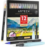 Arteza 4473 12 Premium Real Brush Pens Landscape Tones Blendable Water Base Ink. Fixed Price $24.00.