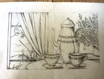 Tri-chem Ready To Paint Fabric Art 7636 Tea Time Vtg. Fixed Price $5.23.