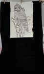 Vtg Artex / Tri-chem Black Liquid Paint Velvet Embroidery Picture Owl. Fixed Price $19.99.