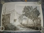* Tri Chem 7349 Covered Bridge With See Amber Falls Ad Picture 18X24 Inch. Fixed Price $45.00.