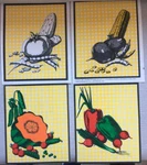 Vtg Vegetable Garden Wall Art Set Of 4 Paint Prints Yellow Gingham Background. Fixed Price $14.00.