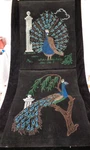 2 Vtg Artex / Tri-chem Black Liquid Painted Velvet Embroidery Pictures -peacocks. Fixed Price $24.99.
