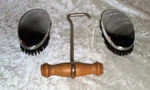 Vintage Shoe Shine Brush Set With Wood Handle Boot Jack PULL-1950'S. Fixed Price $42.99.
