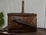 Vtg Rattan Basket W/ Carved Lizard Gecko Woven Wood Frame Rustic Boho. Fixed Price $17.50.
