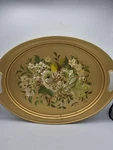 Vintage Nasco Hand Painted Tole Floral Metal Serving Tray Mcm Gold Signed Oval. Fixed Price $39.99.