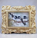 Chickadee Party Of Three Mini Watercolor Bird Print Vintage Ornate Frame. Fixed Price $20.95.