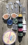 Hampton Art Mini Wooden Rubber Stamp Kit Jacquard Pearl Paint Versa Magic Chalk. Fixed Price $24.00.