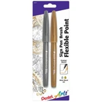 Pentel Arts Sign Brush Flexible Point Gold & Silver. Fixed Price $6.49.