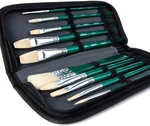 Artify Paint Brush Set 10 Pieces Green Hog Bristle With Case For Acrylic Oil. Fixed Price $23.18.