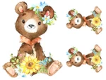Watercolor Retro Woodland Animals Bear Sunflowers Waterslide Decals AN829. Fixed Price $13.99.
