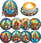 8 Pcs Diamond Art Coasters Kits For 4X4IN, Castle. Fixed Price $16.99.