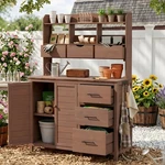 Rustic Wooden Farmhouse Potting Bench 44.6'' Large Outdoor Garden Workstation. Fixed Price $450.00.