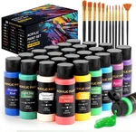 Acrylic Paint Set, 24 Colors Oz/bottle With 12 Art Brushes, Supplies. Fixed Price $17.49.