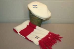 Nos Vtg 70S 2PC Set Cap Scarf Cream Pink Stripe Beret Stocking Hat Artex Knit. Fixed Price $34.99.
