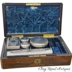 Antique Rosewood Champaign Box Fitted Velvet Silver Tools Shaving Travel Set 19T. Fixed Price $350.00.
