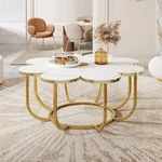 Modern Flower-shaped Coffee With Faux Marble Tabletop, White & Gold. Fixed Price $142.49.