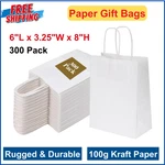 300PK 6X3.25X8 Inch Small White Paper Bags W/ Handles Bulk, Kraft Gift. Fixed Price $62.42.