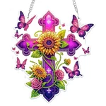 Mogtaa Easter Hanging Diamond Art Pendant Kits, 5D Cross Flowers. Fixed Price $14.69.
