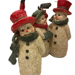 3 Grubby Primitive Paper Mache Wrapped Snowman Family Mom Dad & Son Christmas. Fixed Price $45.00.