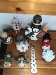 Lot Of Handmade Snowy Paper Mache Painted Wood & Resin Snowman Christmas Tree Or. Fixed Price $18.89.