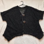 Mirror Image Cardigan Sz 3X Open Knit Short Black Eyelash Shaggy Wood Buttons. Fixed Price $28.00.