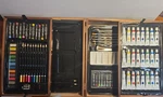 Wooden Case Art Kit Acrylic Oil, Water Colors, Pastels, Brushes. Fixed Price $14.00.