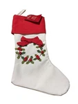 18" Christmas Stocking Burlap Canvas 3 Dimensional Bows And Berries Red White. Fixed Price $15.65.