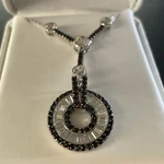 Sterling Silver Hematite Clear Jewels Round Pendant Necklace 925 Crystals Pretty. Fixed Price $19.99.
