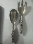 Vtg Godinger Silver Filigree Grape Handle Ruby Red Insert Serving Set Spoon Fork. Fixed Price $20.00.