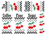 Vintage Image Spice Or Canister Checkered Cherry Labels Waterslide Decals KI401. Fixed Price $13.99.