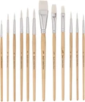 12 Pc White Synthetic Hair Round Flat Paint Brush Set With Short Wood Handle. Fixed Price $12.99.