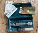 Vintage Voss German Travel Razor Set Velvet Silver Case Wilkinson England Blades. Fixed Price $68.99.