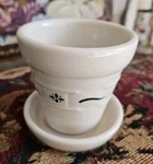 Longaberger Pottery Planter Woven Traditions Ivory Ceramic Green Flowers. Fixed Price $13.95.