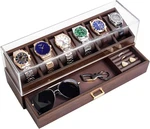 High-end Wooden Watch Box 6 Slots Glass Lid 2-LAYER Jewelry Organizer Walnut. Fixed Price $120.99.