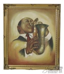 LF46484EC: Saxophone Musician Framed Oil Painting Canvas. Fixed Price $395.00.
