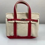 Sunwin Women Mini Cream Red Canvas Tote Bag Nwot Raw Edge Satchel Boatkin Style. Fixed Price $54.99.
