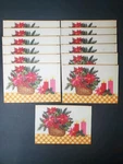13 Vintage Hallmark Tri Fold Post Cards Poinsettia Candles Crewell-look. Fixed Price $24.99.