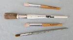 Lot Of 4 Paint Brushes: Natural Plaid Bob Ross Half Size Round, Wood Handles. Fixed Price $12.00.