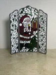 Vintage Leaded Stained Glass Suncatcher Tri Fold Hinged Santa. Fixed Price $17.95.
