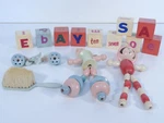 Lot 5 Vintage Children Baby Toys 1940'S Rattle Brush 10 Blocks Wooden Crib. Fixed Price $59.99.
