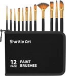 12 Pcs Paint Brush Set With Case, Assorted Shapes & Sizes For Acrylic, Watercolo. Fixed Price $20.99.
