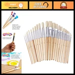 Assorted Paint Brushes Set Of 12 - Wooden Handles, Natural Bristles, Round & Fla. Fixed Price $49.99.