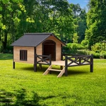 Outdoor Large Wooden Cabin House Style Dog Kennel With Porch For Backyard. Fixed Price $289.99.