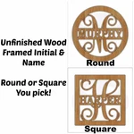 Unfinished Wood Framed Monogram & Name Door Hanger Laser Cutout W/ Your Initial. Fixed Price $18.34.