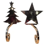 Two Silver Colored Christmas Stocking Hangers Star Tree 6" Heavy Mantel. Fixed Price $25.00.