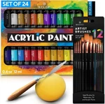 Acrylic Set Professional Artist Painting Pigment Tubes 24 Color 12 Brushes. Fixed Price $15.93.