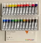 Lot Of 24 Daler Rowney Simply Acrylic Paints Barely Used With Box .4OZ Tubes. Fixed Price $15.00.