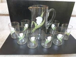 Antique Victorian Lemonade Water Set Pitcher Tumblers Mary Gregory Enamel Paint. Fixed Price $44.24.