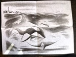 Tri-chem Ready To Paint Picture Fabric 7463 Whales Blue Orca Ocean Vtg Xl. Fixed Price $14.20.