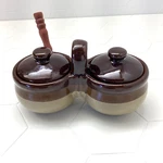 Stoneware Condiment Serving Dish Spoon Jam Jelly Tri Primitive Cottage Vt. Fixed Price $11.99.
